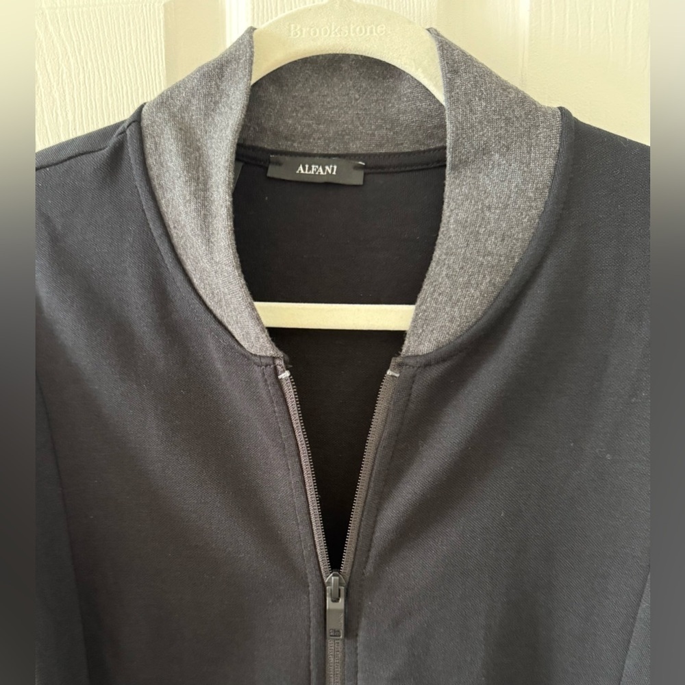 ALFANI MEN’S BLACK GRAY COTTON FULL ZIP JACKET SIZE: M CASUAL LIGHTWEIGHT - Picture 8 of 13